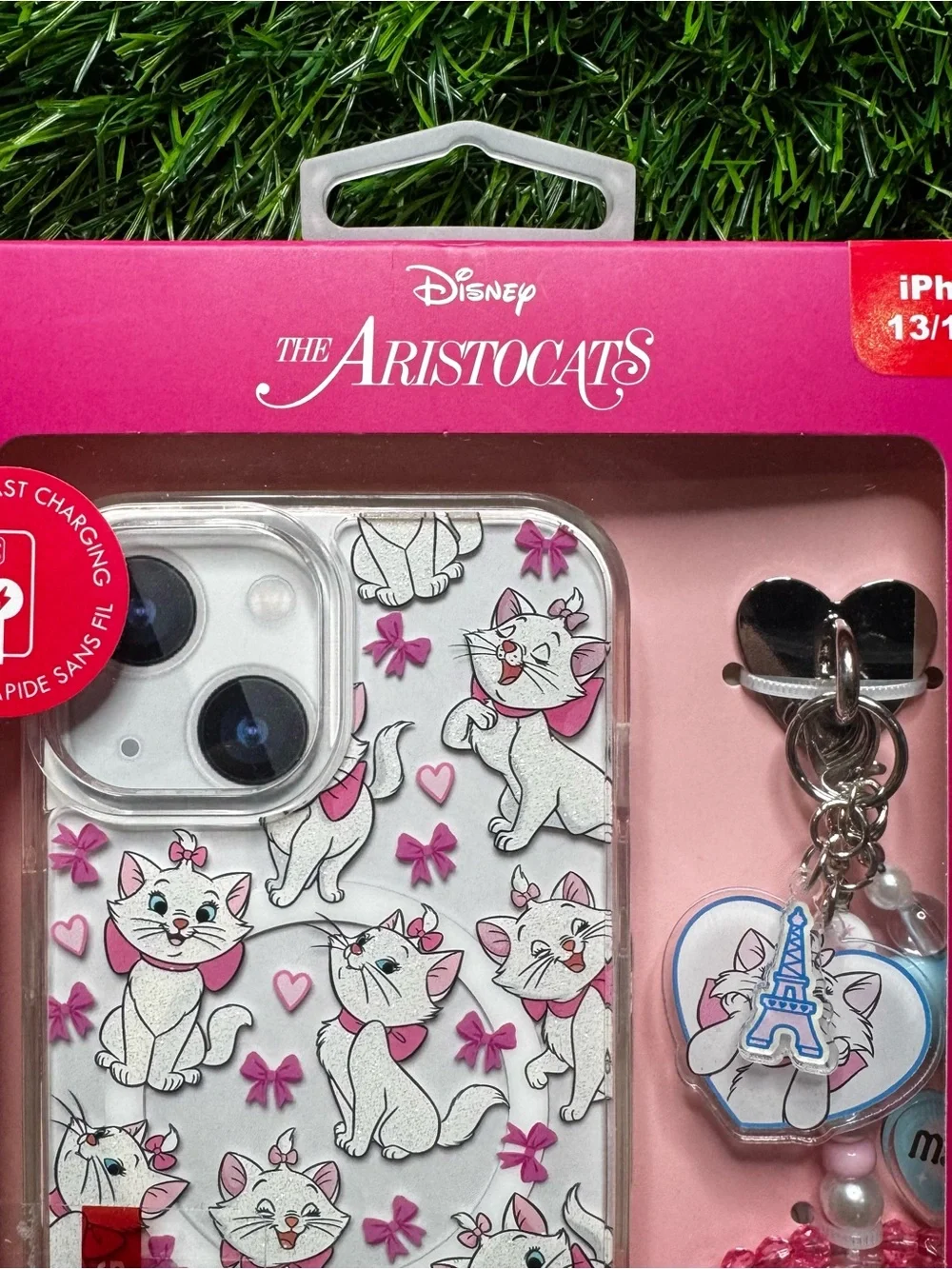 Disney Aristocats MARIE iPhone 13/14/15 Phone Case & Charm Sparkle Cat NEW